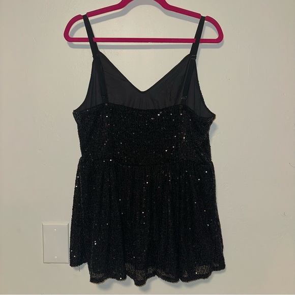 Torrid Black Peplum Sequin Sparkle V Neck Tank - Picture 2 of 4